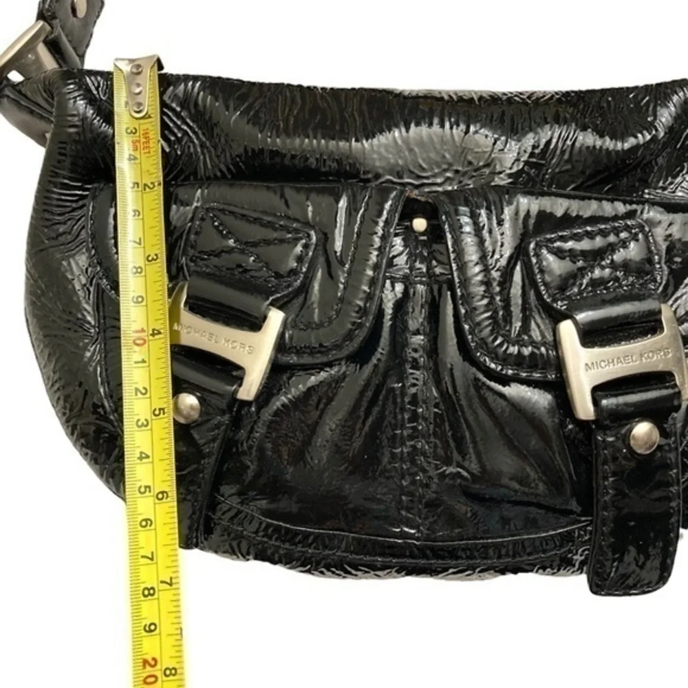 Michael kors black patent leather hobo bag